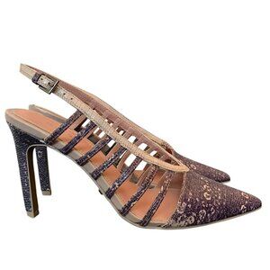 Reiss Daphne Slingback Pumps Stiletto Heels Pointed Toe Leather 8.5 Purple Beige